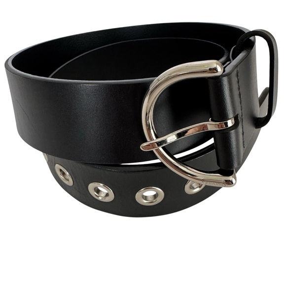 Coach 1 1/2 Inch Grommet Belt Black Leather Belt With Silver Hardware Size Small - Picture 1 of 5